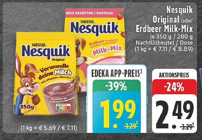 Nesquik Original oder Erdbeer Milk-Mix - je 350 g / 280 g Nachfüllbeutel / Dose