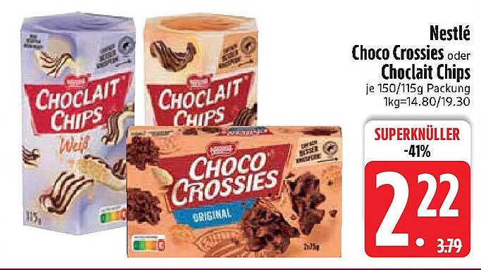 Nestlé Choco Crossies oder Choclit Chips - 150g/115g Packung