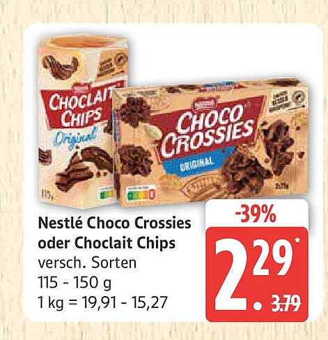 Nestlé Choco Crossies oder Chocolait Chips – Verschiedene Sorten