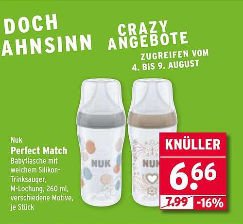 Nuk Perfect Match Babyflasche mit weichem Silikon-Trinksauger, 260 ml