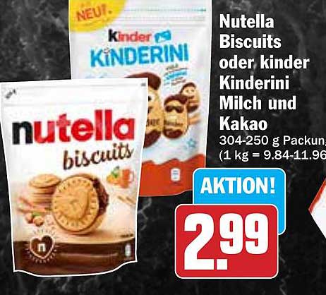 Nutella Biscuits oder Kinder Kinderini Milch und Kakao 304-250 g Packung