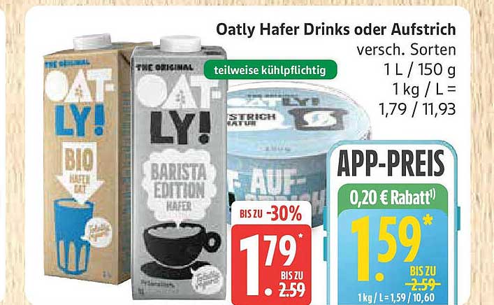 Oatly Hafer Drinks oder Aufstrich, verschiedene Sorten