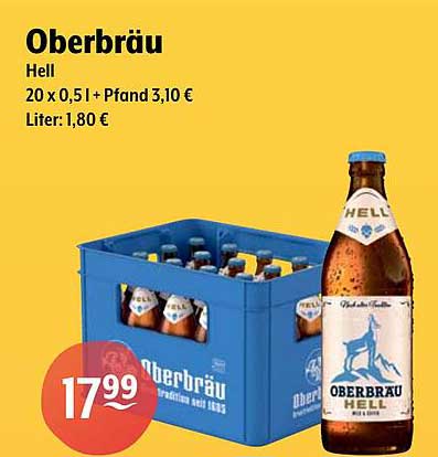 Oberbräu Hell – 20 x 0,5 l + Pfand 3,10 €