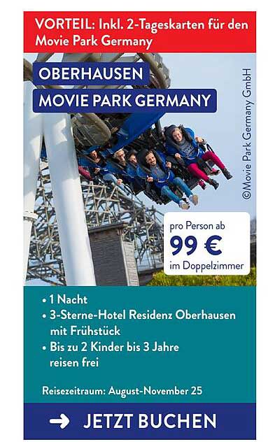 Oberhausen Movie Park Germany: 1 Nacht im 3-Sterne-Hotel