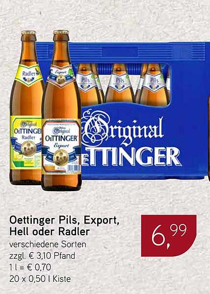 Oettinger Pils, Export, Hell oder Radler - verschiedene Sorten