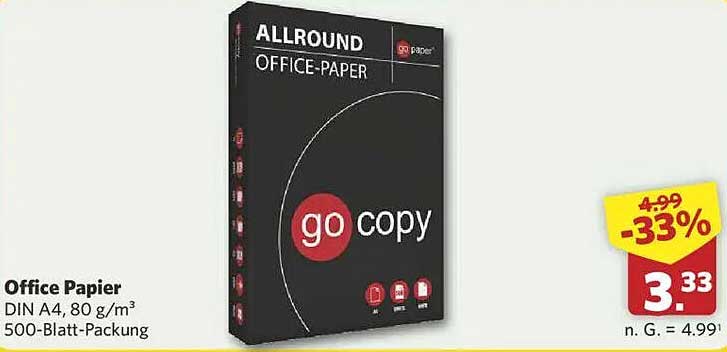 Office Papier DIN A4, 80 g/m³ - 500-Blatt-Packung
