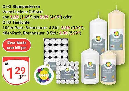 OHO Stumpenkerze und Teelichte in verschiedenen Größen