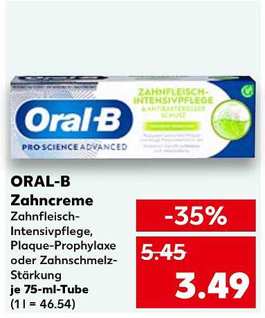 ORAL-B Zahncreme Zahnbereich-Intensivpflege, Plaque-Prophylaxe oder Zahnschmelz-Stärkung je 75-ml-Tube