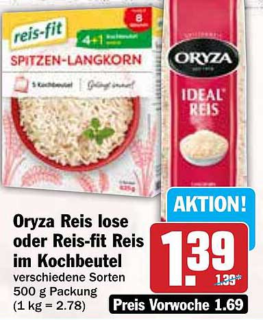Oryza Reis lose oder Reis-fit Reis im Kochbeutel 500 g