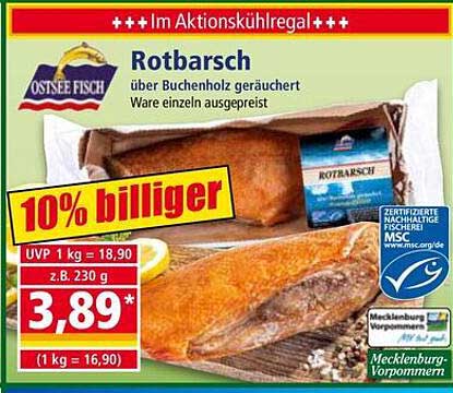 Ostsee Fisch Rotbarsch, über Buchenholz geräuchert, z.B. 230 g