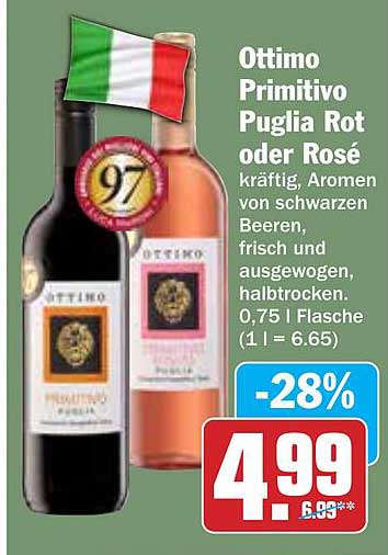 Ottimo Primitivo Puglia Rot oder Rosé - 0,75 l
