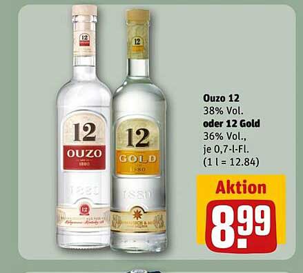 Ouzo 12 38% Vol. oder Ouzo 12 Gold 36% Vol. - je 0,7 l