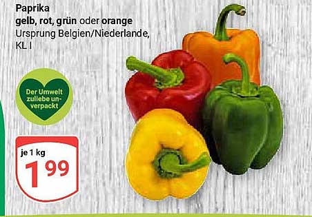Paprika gelb, rot, grün oder orange, je 1 kg