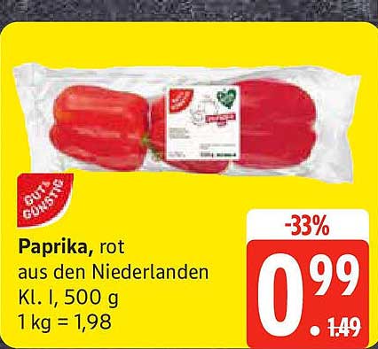 Paprika, rot aus den Niederlanden Kl. I, 500 g