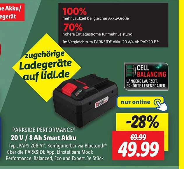 PARKSIDE PERFORMANCE® 20 V / 8 Ah Smart Akku