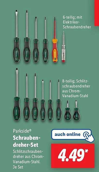 Parkside® Schraubendreher-Set 8-teilig, Schlitzschraubendreher aus Chrom-Vanadium-Stahl