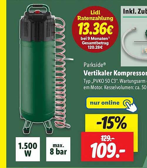 Parkside® Vertikaler Kompressor Typ PVKO 50 C3