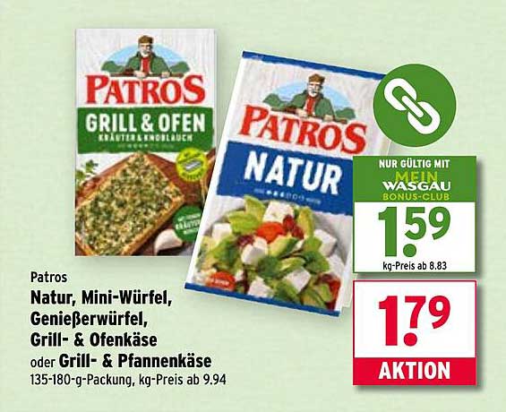Patros Natur, Mini-Würfel, Genießerwürfel, Grill- & Ofenkäse oder Grill- & Pfannenkäse