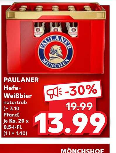 PAULANER Hefe-Weißbier naturtrüb 20 x 0,5 l Kasten