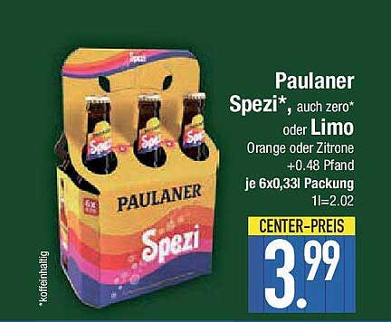 Paulaner Spezi, auch zero oder Limo - Orange oder Zitrone