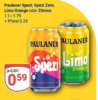 Paulaner Spezi, Spezi Zero, Limo Orange oder Zitrone
