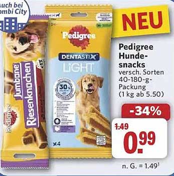 Pedigree Hundesnacks versch. Sorten 40-180-g-Packung (1 kg ab 5,50)
