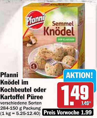 Pfanni Semmel Knödel oder Kartoffel Püree im Kochbeutel - ganze Vielfalt in einer Packung!