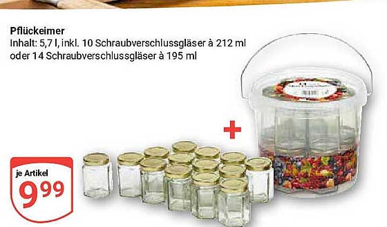 Pflickeimer - 10 Schraubverschlussgläser à 212 ml oder 14 Schraubverschlussgläser à 195 ml