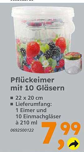Pflückeimer mit 10 Gläsern