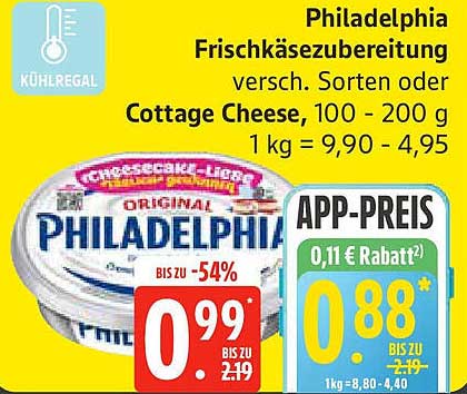 Philadelphia Frischkäsezubereitung oder Cottage Cheese, 100 - 200 g