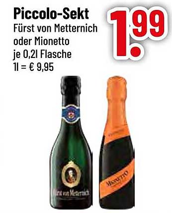 Piccolo-Sekt Fürst von Metternich oder Mionetto 0,2l