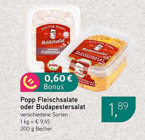 Popp Fleischsalate oder Budapestersalat 200 g Becher