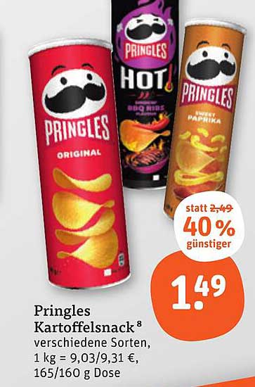 Pringles Kartoffelsnack verschiedene Sorten, 165/160 g Dose