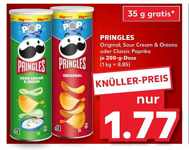 PRINGLES Original, Sour Cream & Onions oder Classic Paprika je 200-g-Dose