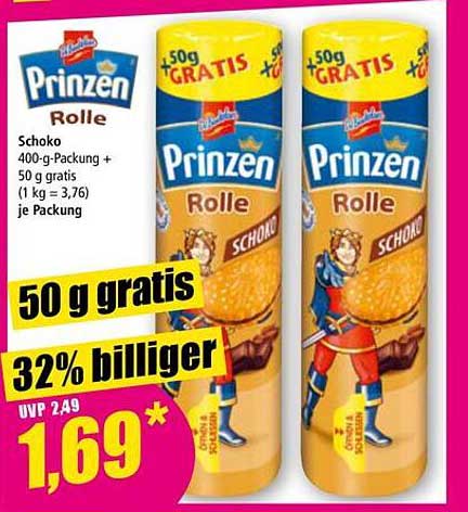 Prinzzen Rolle Schoko 400-g-Packung + 50 g gratis
