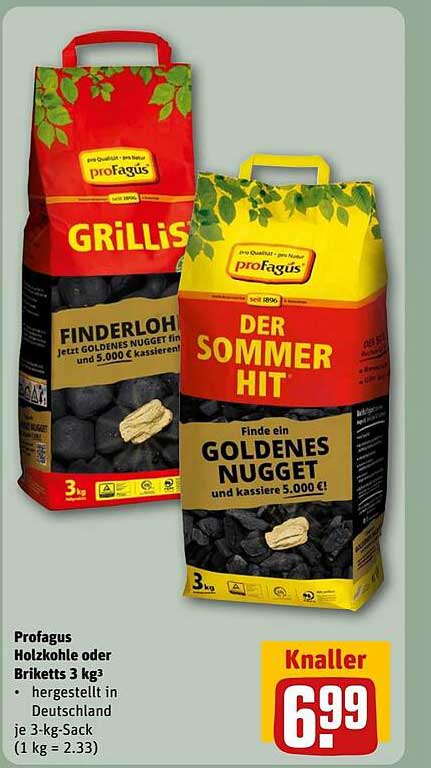 Profagus Holzkohle oder Briketts 3 kg - Knaller!