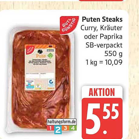 Puten Steaks Curry, Kräuter oder Paprika SB-verpackt 550 g