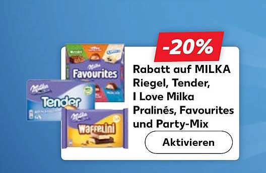 Rabatt auf MILKA Riegel, Tender, I Love Milk Pralinés, Favourites und Party-Mix