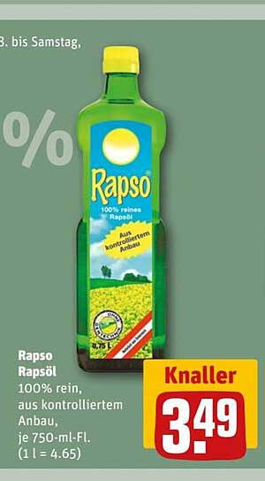 Rapso Rapsöl 750 ml - 100% rein aus kontrolliertem Anbau