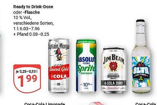 Ready to Drink Dose oder Flasche – 10 % Vol, verschiedene Sorten