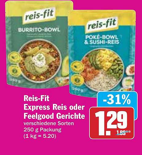 Reis-Fit Express Reis oder Feelgood Gerichte 250 g, verschiedene Sorten
