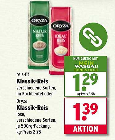 reis-fit Klassik-Reis und Oryza Klassik-Reis in verschiedenen Sorten