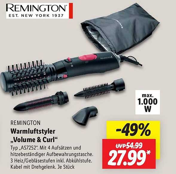 REMINGTON Warmluftstyler „Volume & Curl“ Typ „AS7252“