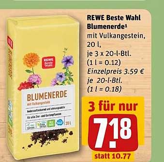 REWE Beste Wahl Blumenerde mit Vulkanstein, 20 l - 3 für nur 7,18 €