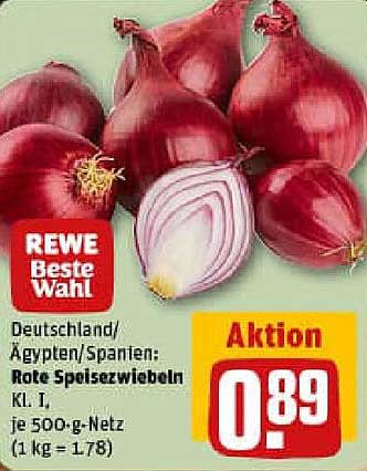 REWE Beste Wahl: Rote Speisezwiebeln Kl. I, je 500 g-Netz