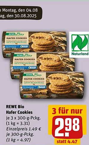 REWE Bio Hafer Cookies (3 x 300-g-Pckg.)