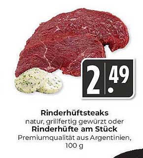 Rinderhüftsteaks natur, grillfertig gewürzt oder Rinderhüfte am Stück Premiumqualität aus Argentinien, 100 g