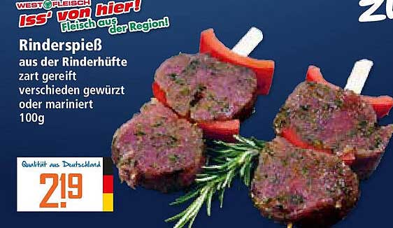 Rinderspieß aus der Rinderhüfte, zart gereift, 100g
