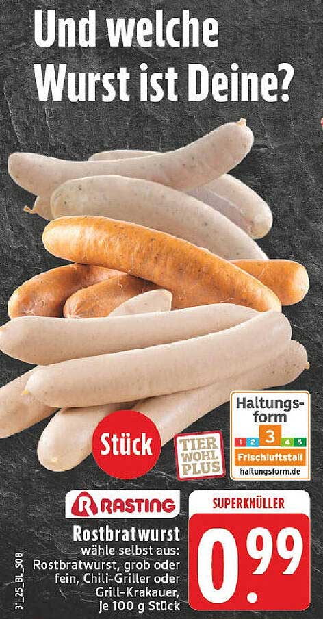 Rostbratwurst von Rasting - Wähle selbst aus: grob oder fein, Chili-Griller oder Grill-Krakauer