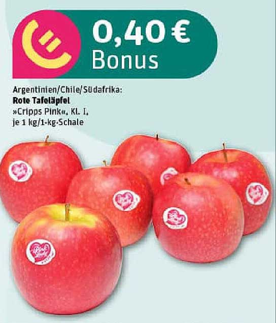 Rote Tafeläpfel »Cripps Pink«, KL. 1, je 1 kg/1-kg-Schale